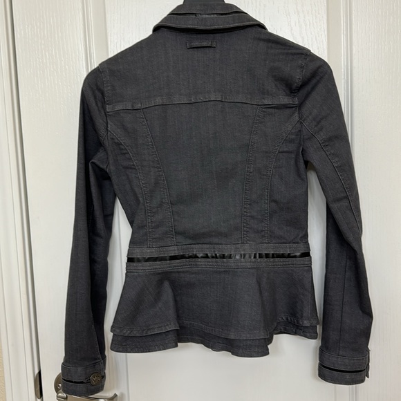 WHBM Dark Gray Denim Jacket with Double Peplum - Picture 2 of 6